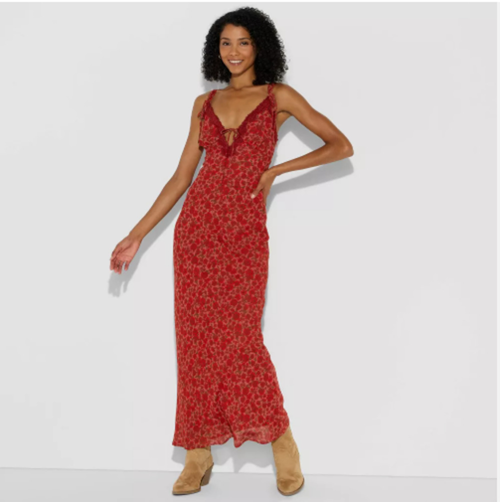 Lace Trim Maxi Empire Waist Red Dress Sz Medium NWT - Wild Fable
